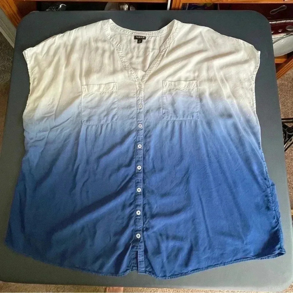 Torrid Women’s Sleeveless Blouse Top Size 3 Blue White Button Down Pocket - Picture 2 of 11